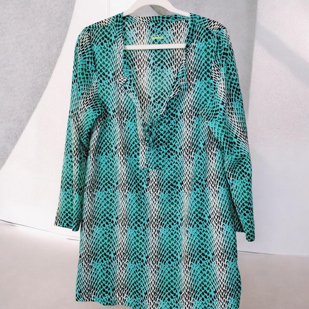 Copelli of NY Printed Aqua & Black Snake Print Tunic Sz M